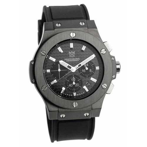 HYAKUICHI 101 Watch 100m Water Resistant Chronograph Date Display Rubber Strap Black Men's