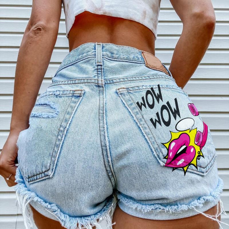2592 Style Denim Shorts Mid Waist Ripped Casual Jean Streetwear S-4XL