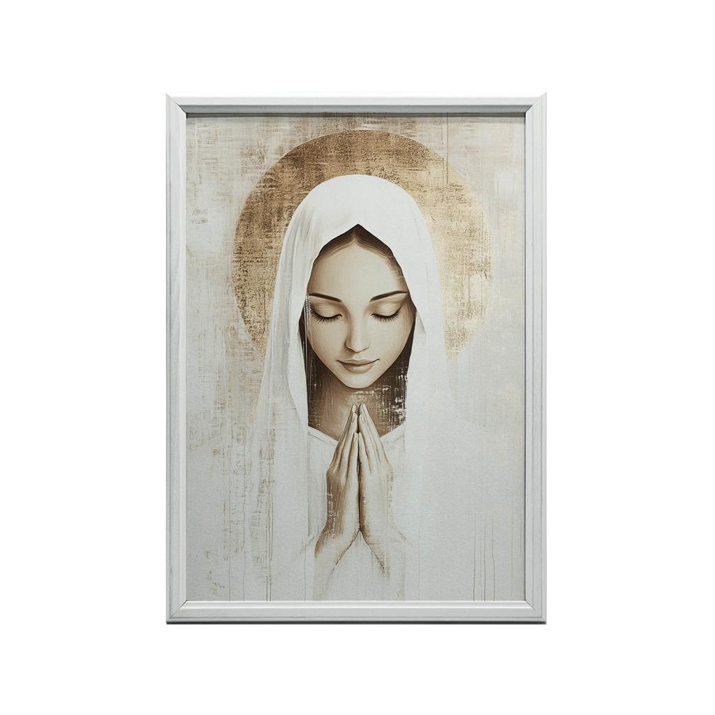 Modlitwa Maryi W Ciszy Modlitwa Maryi W Ciszy, 30X40 Cm, Rama Drewniana Biała, Papier Matowy 230 Gsm
