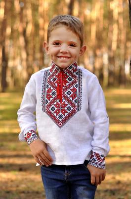 Etnická detská košeľa s výšivkou s dlhým rukávom, ukrajinská košeľa s výšivkou, ľudová výšivka pre chlapca z prírodného ľanu