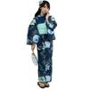 RAVIR Yukata Classical Pale Green Floral Fluffy Obi and Geta One Size Fits All Women's 3-Piece Set, Print, Belt, Sandals, Navy,