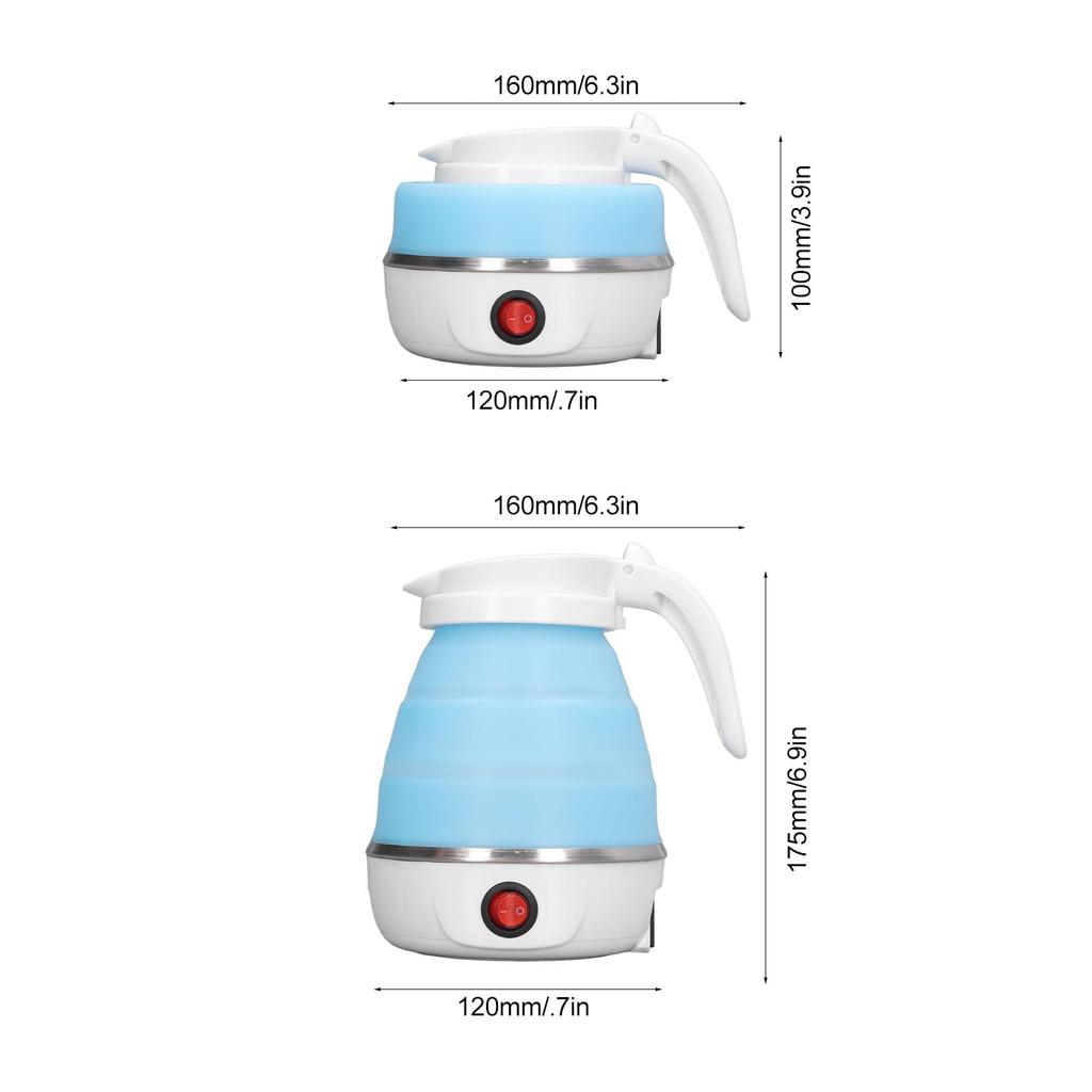 Foldable Travel Electric Silicone and Stainless Steel Rapid Boiling Foldable Electric Kettle Kettle, 0.6L (Blue)