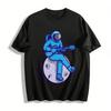 Astronaut Playing Guitar On Moon Graphic Casual Trendy T-Shirt Pure Cotton T-shirt
