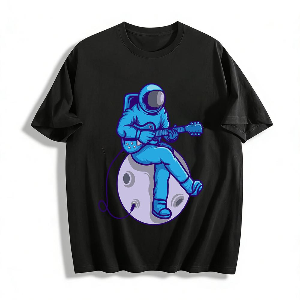 Astronaut Playing Guitar On Moon Graphic Casual Trendy T-Shirt Pure cotton T-shirt XXS