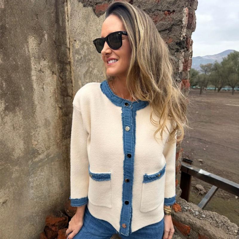 2026 Russian Fall Winter Womens Vintage Denim Knit Zip Cardigan Coat