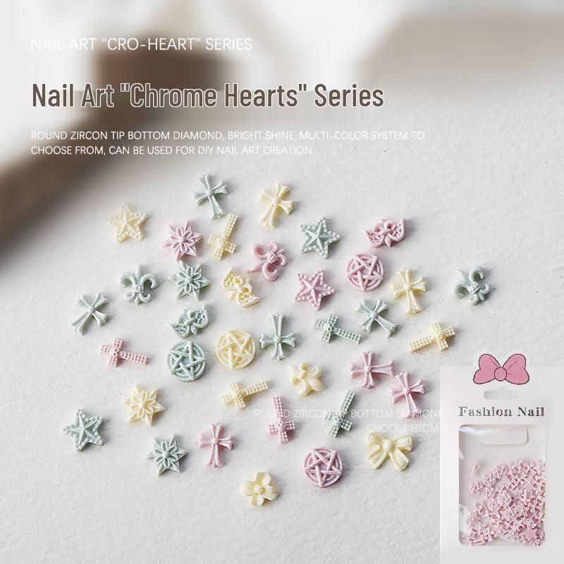 

Chromatic Nail Art: Cross Chrome Hearts, Star & Macaron Resin Bows