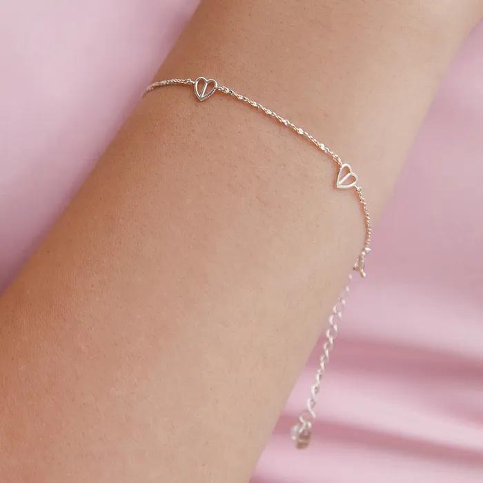 (Silver 925) Half and Half Heart Chain Bracelet BR2187