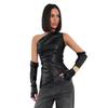 2024 Women's Street Fashion Sleeveless Oblique Collar PU Leather Vest with Sleeves