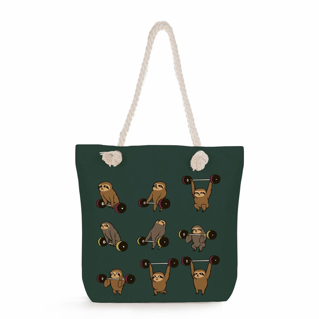 Multifunctional sloth Printed Thick Rope Shoulder Beach Bag Casual large capacity handbag 0121