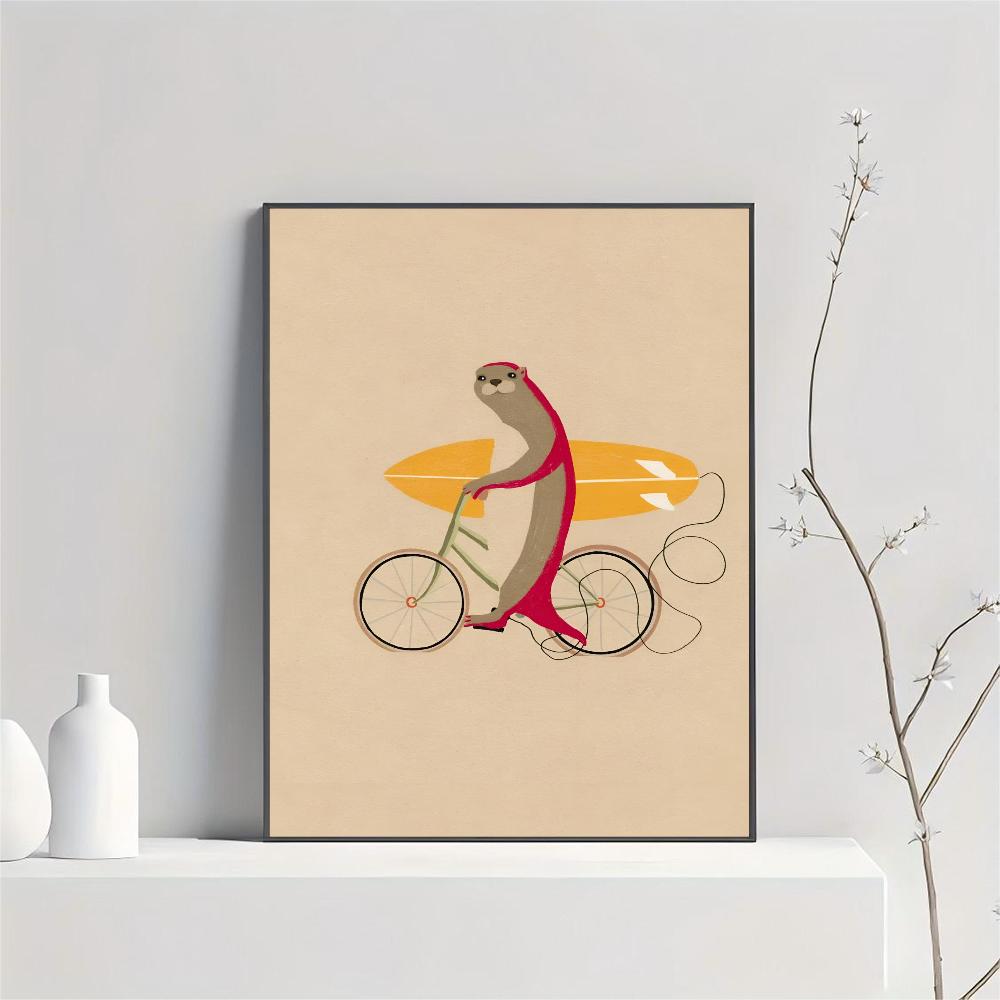 Vintage Cartoon Surfing Animals Surfing Sloth Frog Racoon Zebra Poster HD Posters Room Bar Cafe Decor Art Wall Painting Picture