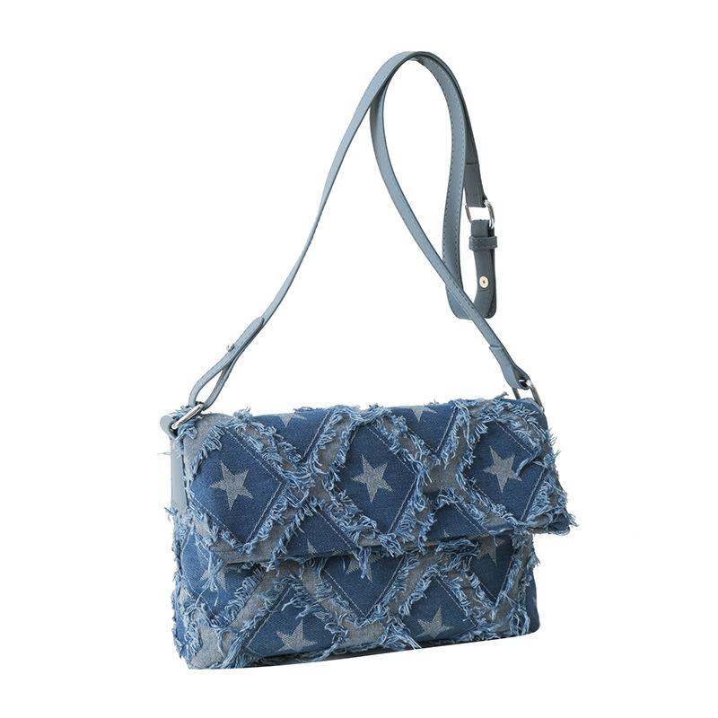 Denim Bag 2025 New Korean Version of Fashion Diamond Small Fragrant Style Women's Casual Shoulder Crossbody Small Square Bag Tide