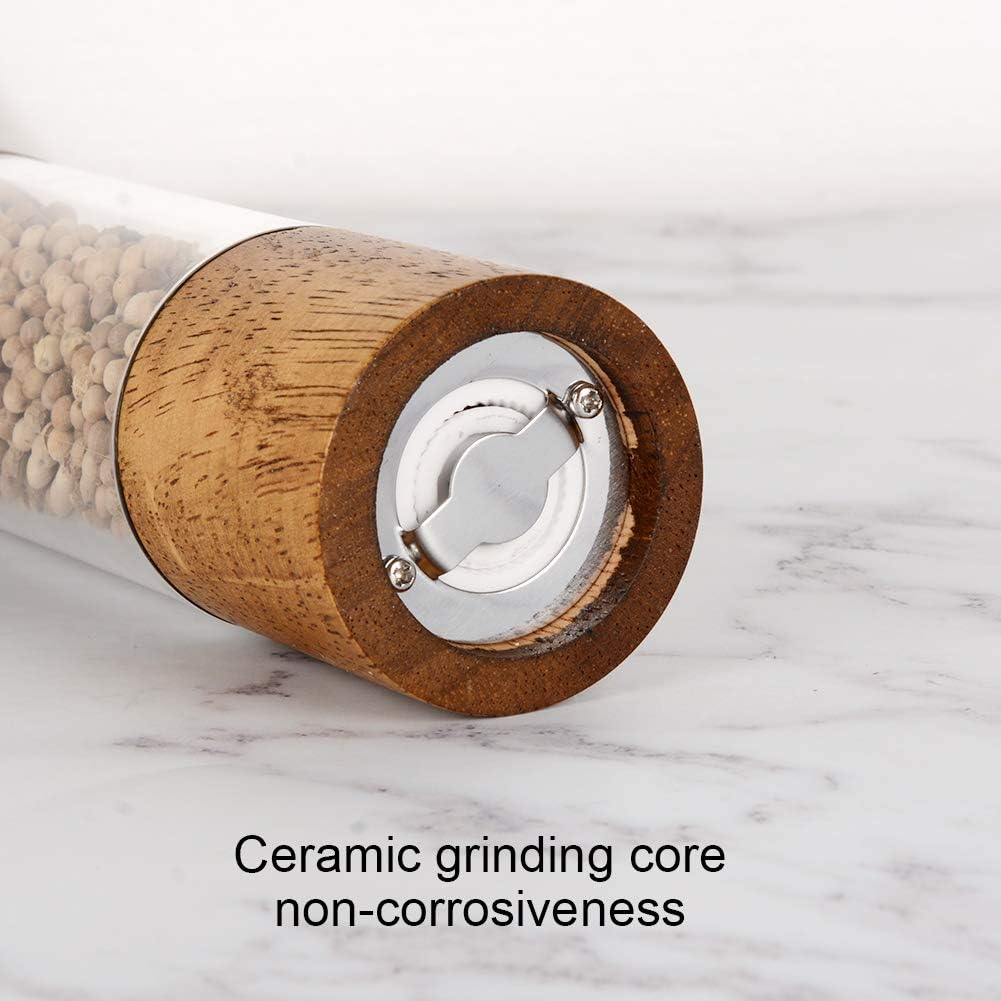 Premium Acrylic Salt and Pepper Grinder Set, Manual Salt and Pepper Mills- Wooden Shakers with Adjustable Ceramic Core-Salt Grinder and Pepper Mill