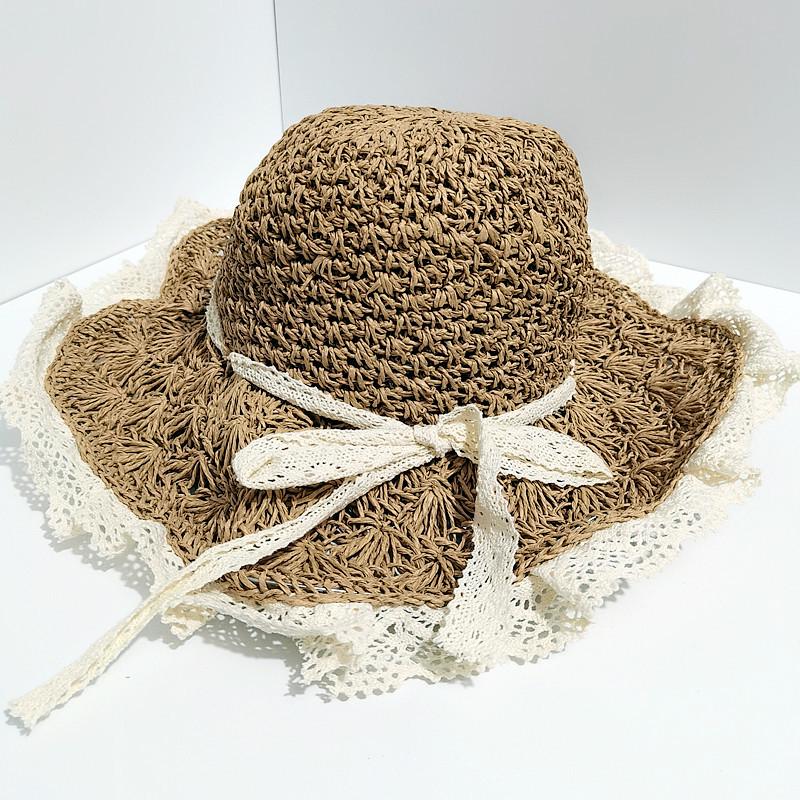 

Женская элегантная шляпа от солнца из рафии в стиле Хепберн с бантом - Широкие поля для летнего пляжного отдыха One Size