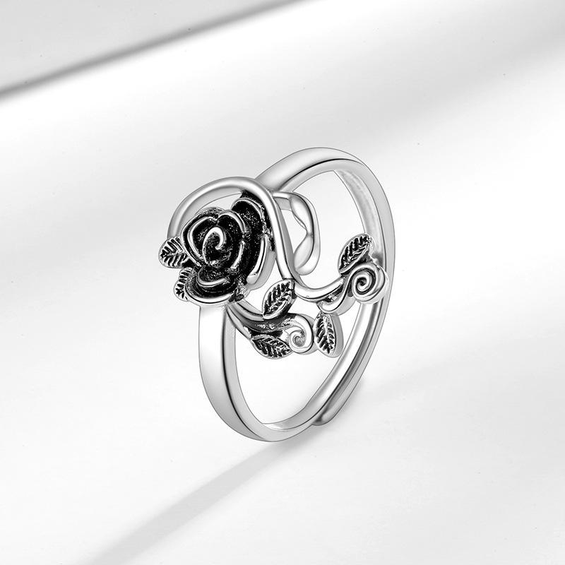 Silver Retro Thai Rose Leaf Ring - Women's Versatile Temperament Index Finger Accessory