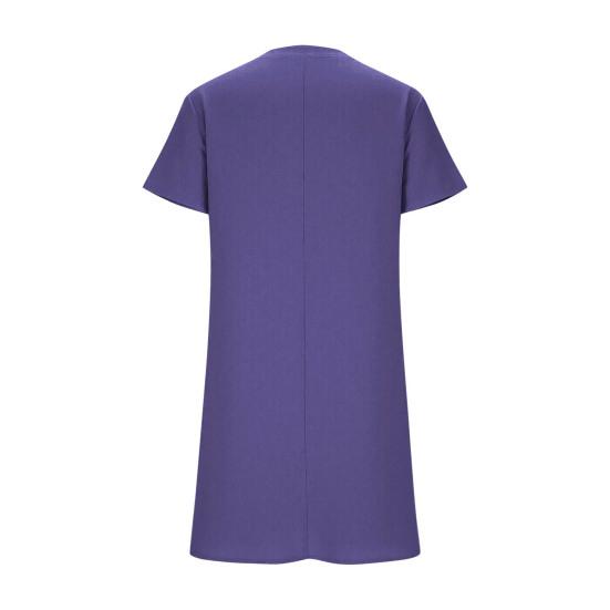 Summer Cotton Linen Dress for Women Casual Short Sleeve V Neck Mini T-Shirt Dress Loose A-line Short Sundress
