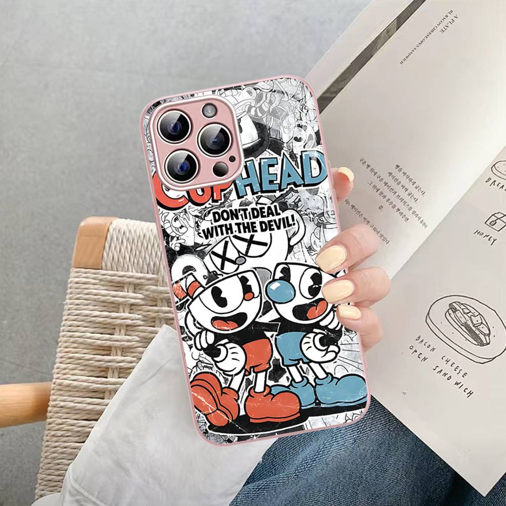Anime Cuphead Cartoon For IPhone 14 13 12 Mini 11 Pro XS Max X XR 14 Plus Tempered Glass Cover