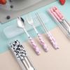 Ins Style Cartoon Stainless Steel Cutlery Set: Portable Chopsticks, Spoon & Fork for Students & Travel