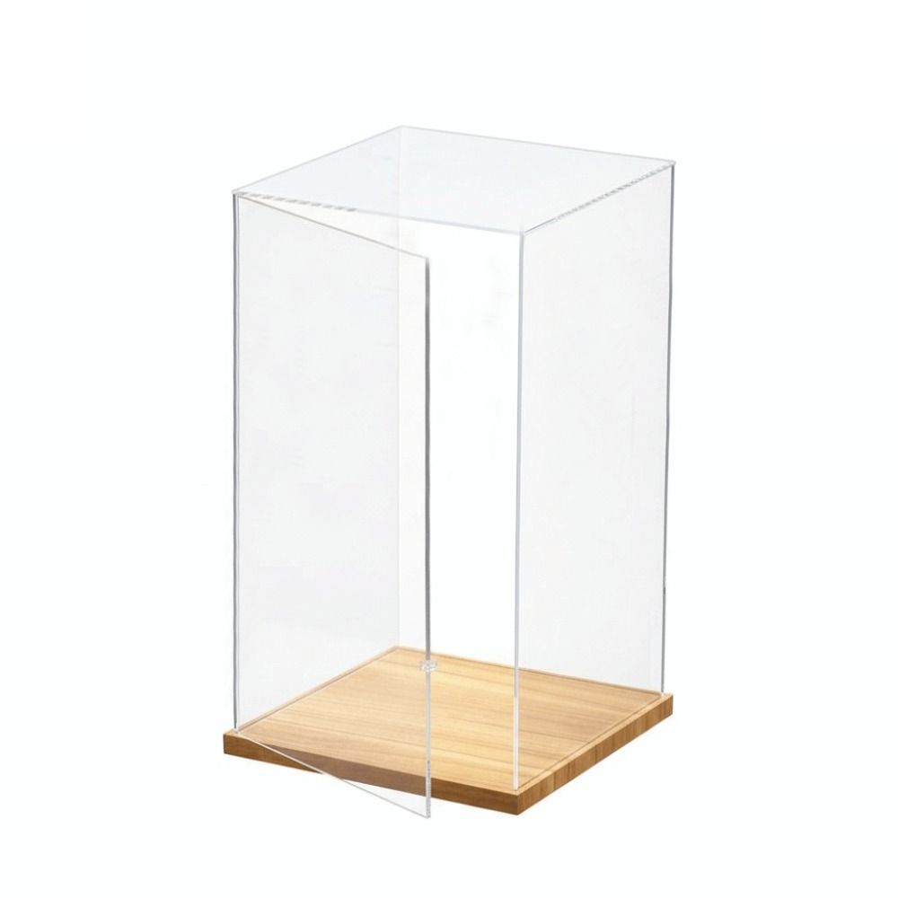 Transparent Acrylic Acrylic Display Case Stackable Design No-glue Assembly Dustproof Cover Wooden Bottom Display Box
