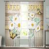 Wood Grain Daisy Butterfly Curtain For Living Room Transparent Tulle Curtains Window Sheer For The Bedroom Accessories Decor