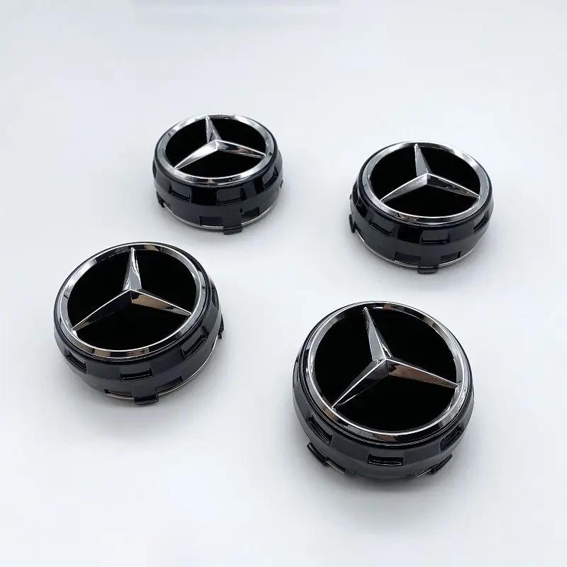 

New 2025 Hot 4pcs 75mm Black Red Raised Car Styling Wheel Center Cap For Mercedes Benz AMG A0004000900