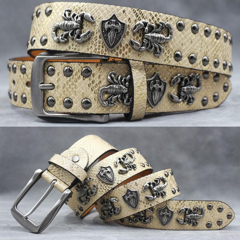 Original Punk Belt Men Women Skull Rivet Snake PU Leather Needle Buckle 105-125cm