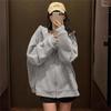Women Autumn Winter Casual Long Sleeve Hooded Solid Color  Light Fleece Big Pocket Loose Zip Coat