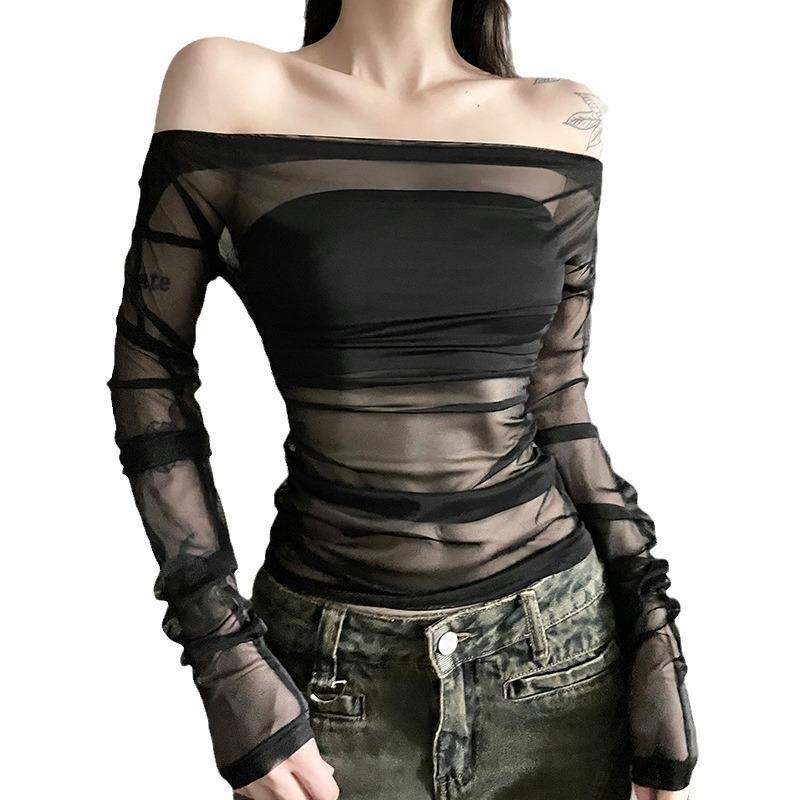 European and American style autumn new women's clothing solid color slim street fashion one-word collar backless long-sleeved T-shirt