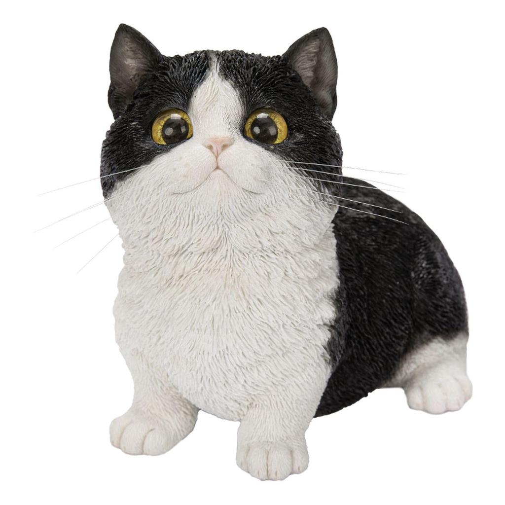 Ubia Munchkin Cat Looking Up, Black and White, 16 x 11 x 14 cm, Doll Figurine, Animal Ornament, Garden Decor, Realistic, Cute Cat, H24087-A-2