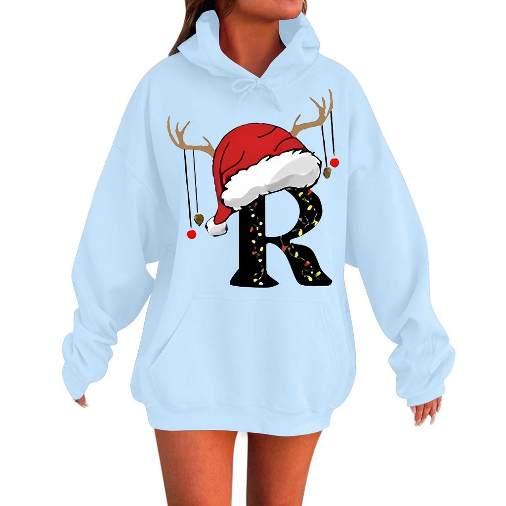 Ladies Fashion Casual Long Sleeve Printed Round Neck Hoodie Pullover Top With Pockets