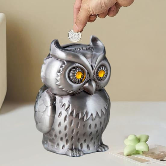 Metalowa skarbonka sowa Realistyczna sowa Kształt pojemnik do przechowywania gotówki monet Dzieci Dorośli Zwierzę Pudełko do oszczędzania pieniędzy Słoik Dekoracja na biurko