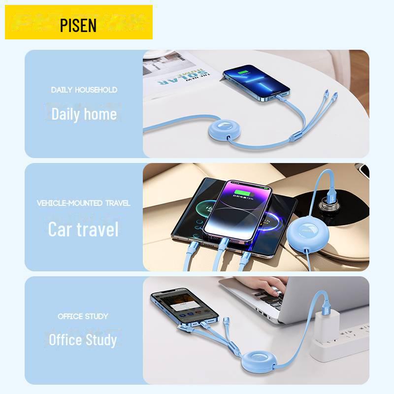 PISEN Three-in-One Flexible Data Cable for Apple & Huawei