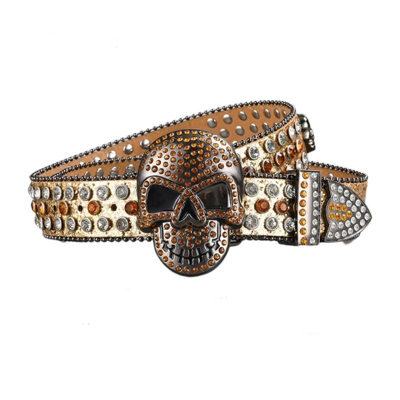 Women Rhinestones Belt for Jeans Skull Rivets Studded Waist Belt Blingbling Belt for Pants Cowboy Belt Waiststrap