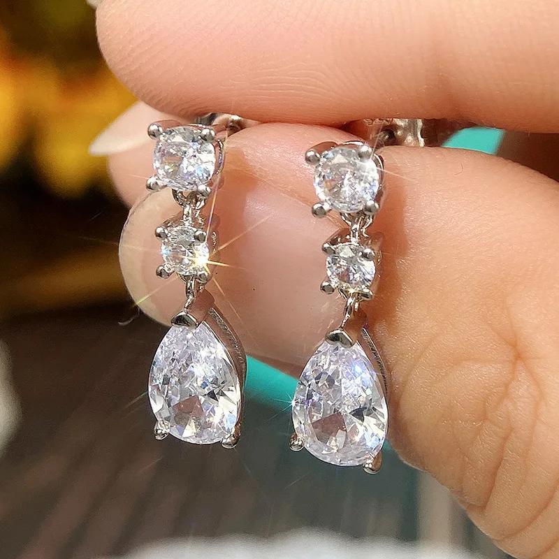 Classic Female Earring Sterling SIlver Waterdrop Micro Pear Shaped Zircon Earrings for Women Silver Needle Statement
