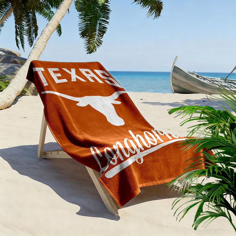 Texas Longhorns Print Beach Towel, Large Soft Quick Dry Towel for Beach Camping Swimming