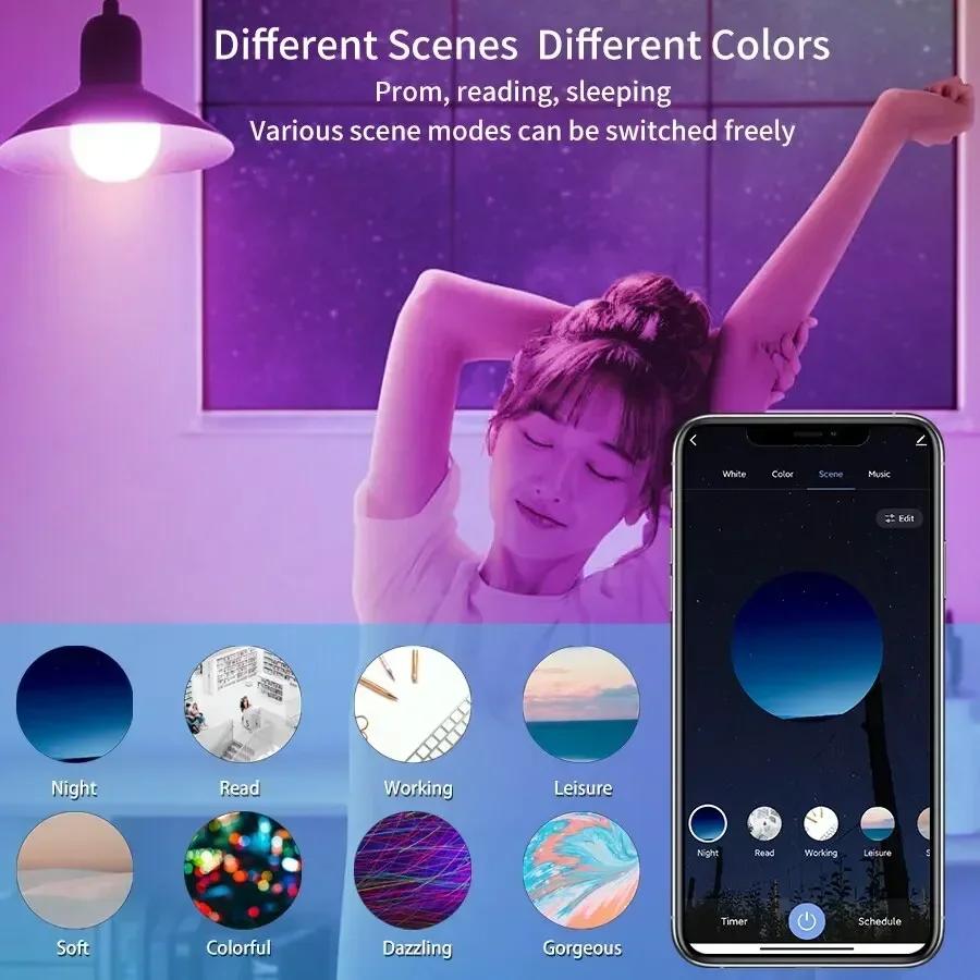 Tuya Smart LED-Lampe - E27 RGB Bluetooth Dimmbares Licht mit App-Steuerung für Schlafzimmer-/Partydekoration (220V)