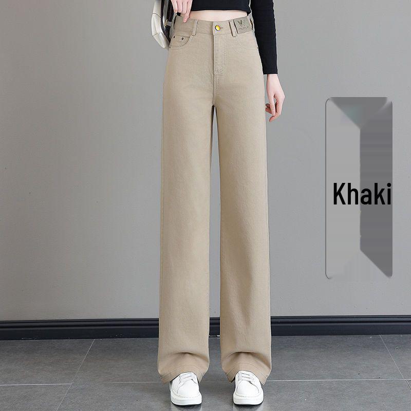 Women's Autumn/Winter 2025 Soft Denim Plus Velvet Slimming Straight and Wide Leg Trousers