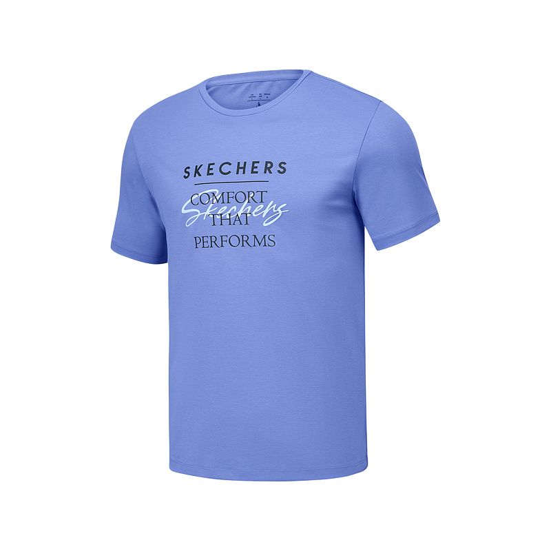 Skechers Logo Knitted Letter Cool Round Neck Short Sleeve T-Shirt Men tops Persian-Blue P225M088-03Z1 M