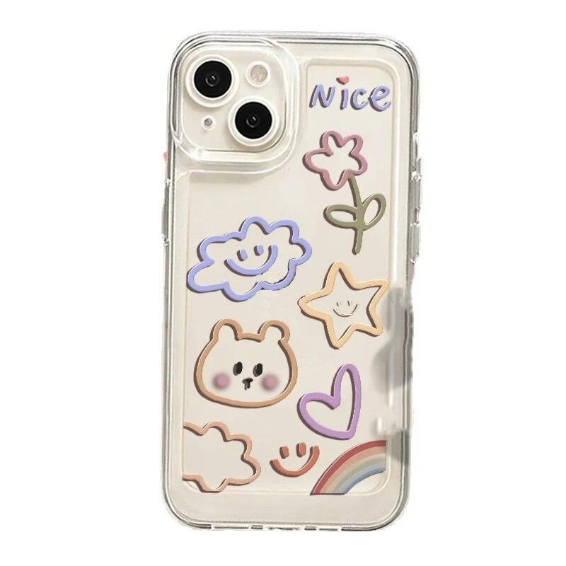 Cute Graffiti Mobile Phone Case Suitable For IPhone12/13/14/15 Female Fashion Pattern Transparent Silicone Mobile Phone Case