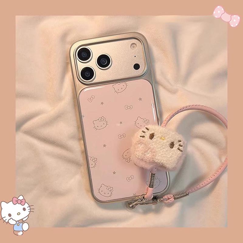 Compatible with Apple iPhone 17ProMax 16 15 14 Pink Electroplated Star Cat Cartoon Lanyard Phone Case (Female)