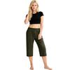 Women Elastic High Waist 3/4 Pant Casual Fit Wide Capris Leg Pants Trousers With Pockets