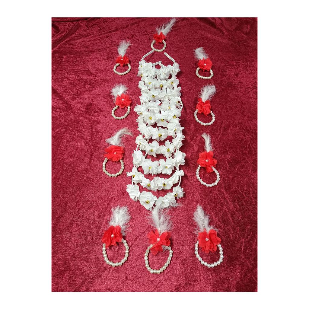 White Laser Rose And Pearl Bridesmaid Crown And Bridesmaid Bracelet, Henna Night, Bachelorette Party, Bride To Be