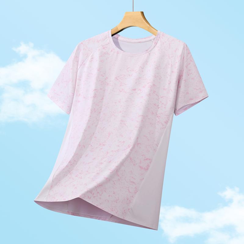 Ice Silk T-shirt for Women, Summer Quick Drying Sports Fitness Short Sleeved Round Neck T-shirt, Ice Silk Women's Top