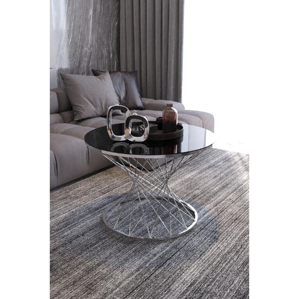 Wicker Wire Coffee Table Silver Leg Smoked Mirror