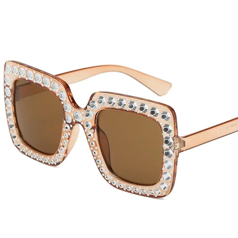 Unisex Diamond Plated Sunglasses Retro Square Large Frame UV400 Sun Glasses Fashion Outdoor Personalized