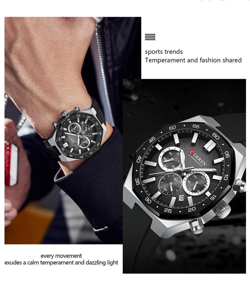 CURREN 8489 Men's Waterproof Six-Hand Quartz Sports Watch with Calendar Strap