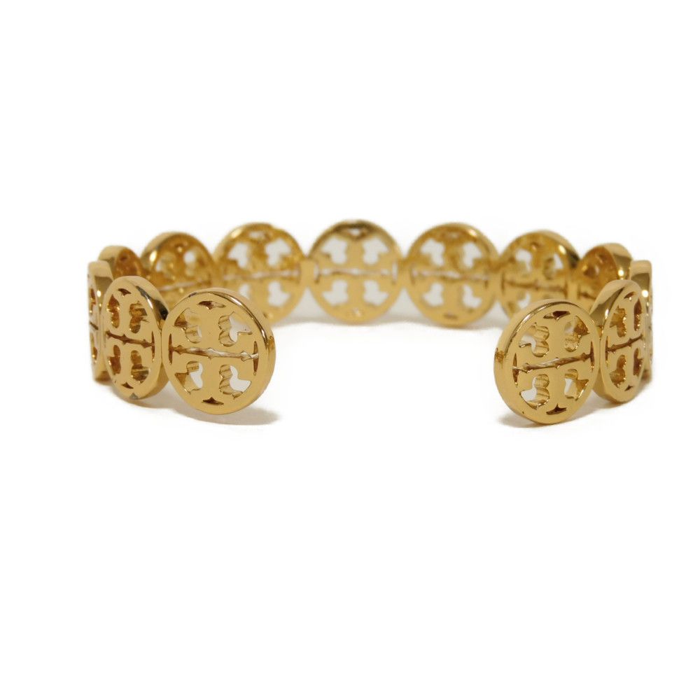 Used 10833 Bracelet Logo Cuff 37317 7993 Gold Plated Brass Double T Monogram Gold Women's from Japan AUTHENTIC