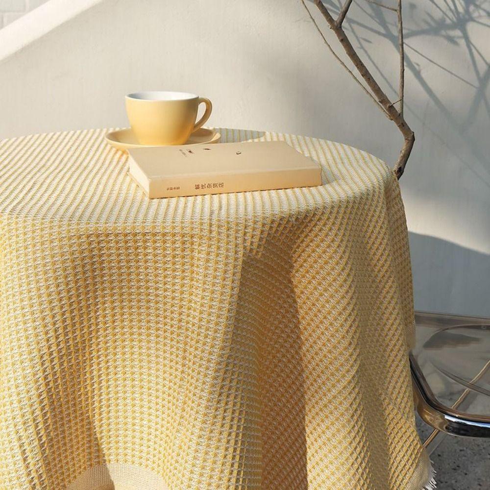 Waffle Texture Garden Table Cloth White Dinner Tea Table Covers Round Table Tablecloth  Dessert