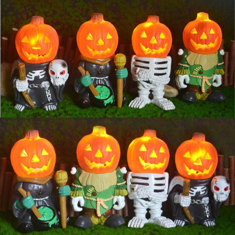 Pumpkin Resin Knight Halloween Decoration Figurine Light Garden Ornament Gift