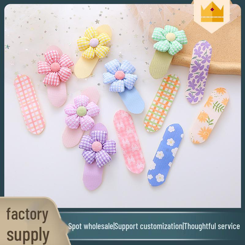 

2025 Summer Cartoon Floral Hair Clips & Bang Stickers Set синий