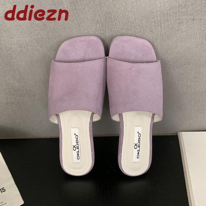 Fashion New In Summer Beach Women Flats Slippers Shoes Casual Female Slides Fashion Square Toe Ladies Flats Slippers Sandals Shoes